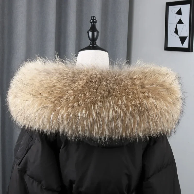 100% Real Natural Raccoon Fur Scarf Women Winter Fashion Luxury Warm High Quality Fur Collar For Coat Strip Hooded Large Muffler