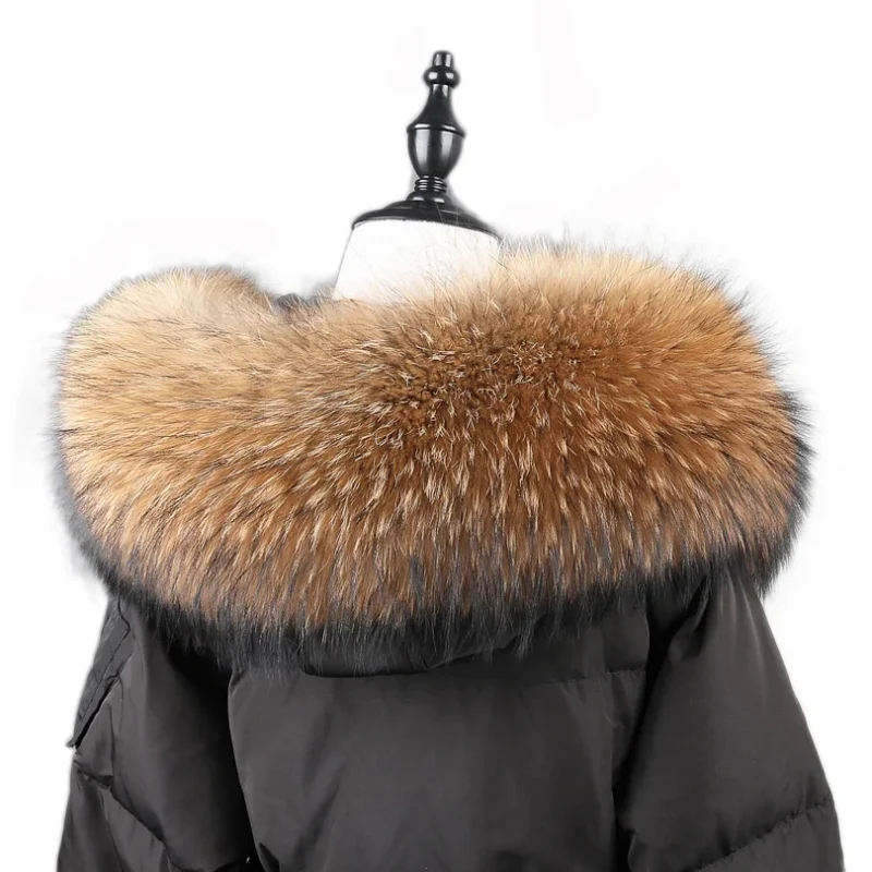 100% Real Natural Raccoon Fur Scarf Women Winter Fashion Luxury Warm High Quality Fur Collar For Coat Strip Hooded Large Muffler